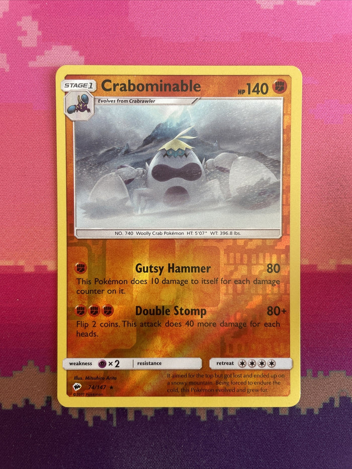 Pokemon Card Crabominable Burning Shadows Reverse Holo Rare 74/147 Near Mint