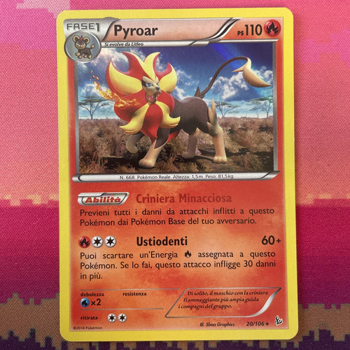 Pokemon Card Pyroar Flashfire Holo Rare 20/106 ITALIAN Near NM