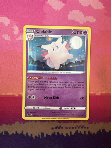 Pokemon Card Clefable Rebel Clash Holo Rare 075/192 Near Mint