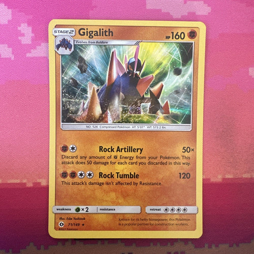 Pokemon Card Gigalith Sun & Moon Holo Rare 71/149 NM