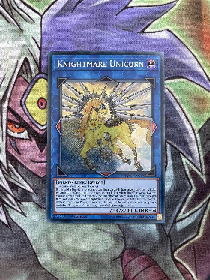 FLOD-EN047 Knightmare Unicorn Secret Rare 1st Edition NM Yugioh Card