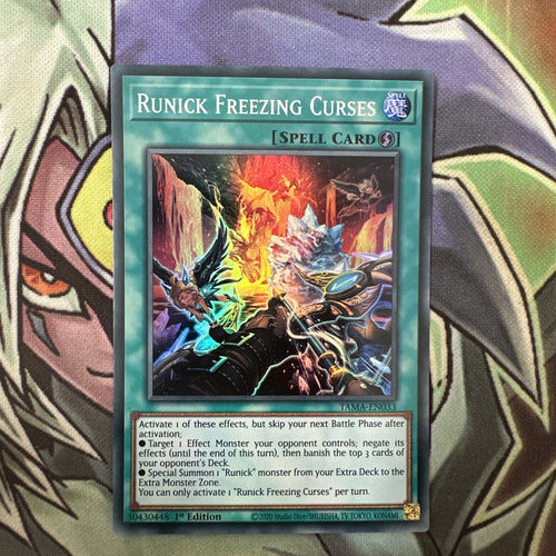 TAMA-EN033 Runick Freezing Curses Super Rare 1st Edition NM Yugioh Card