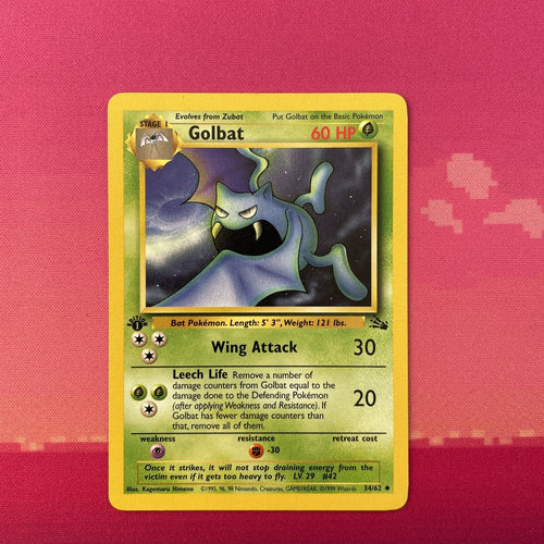 Pokemon Card Golbat Fossil 1st Edition Uncommon 34/62 NM