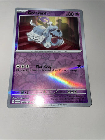 Pokemon Card Greavard MISPRINT HOLO + REVERSE In ONE Obsidian Flames Near Mint (back)