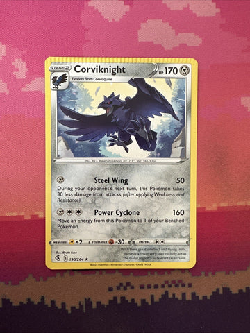 Pokemon Card Corviknight Fusion Strike CRIMPED Rare 190/264 Near Mint