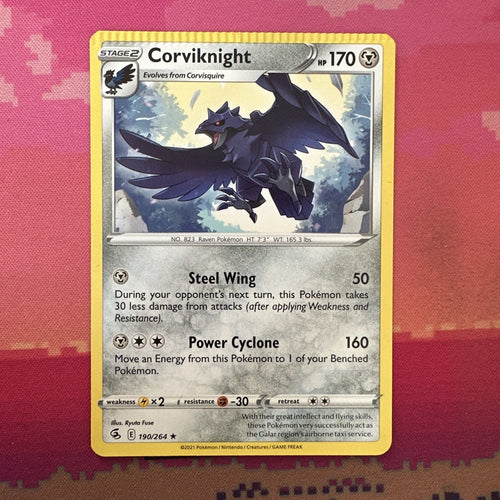 Pokemon Card Corviknight Fusion Strike CRIMPED Rare 190/264 Near Mint