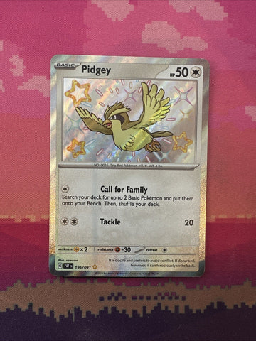 Pokemon Card Pidgey 196/091 Shiny Paldean Fates Near Mint