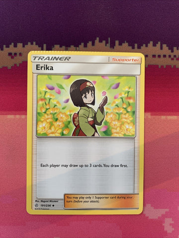 Pokemon Card Erika Cosmic Eclipse Uncommon 191/236 CRIMPED Near Mint