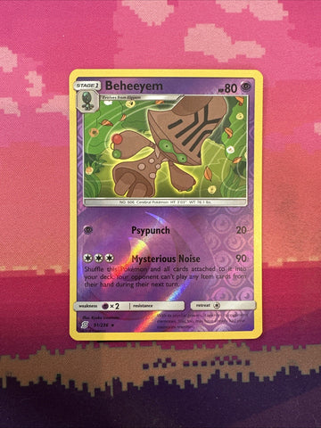 Pokemon Card Beheeyem Unified Minds Reverse Holo Rare 91/236 Near Mint