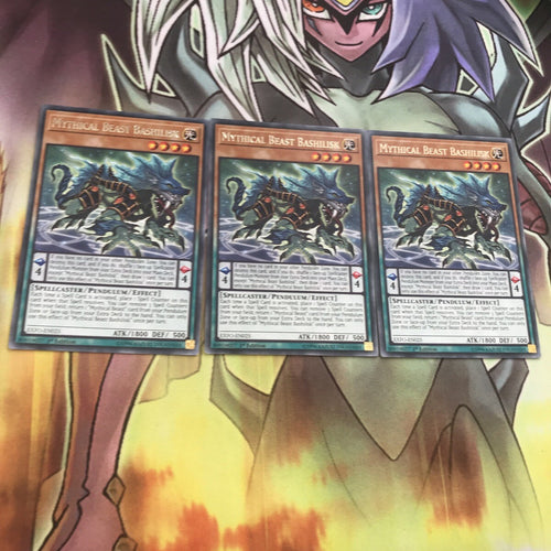EXFO-EN025  3 x YuGiOh MYTHICAL BEAST BASHILISK Rares mixed Edition