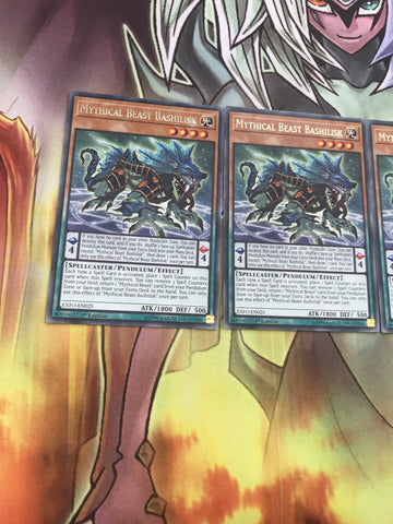 EXFO-EN025  3 x YuGiOh MYTHICAL BEAST BASHILISK Rares mixed Edition (back)