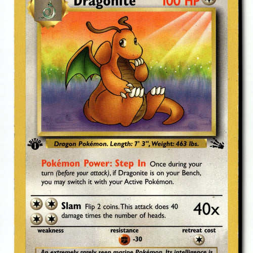 Pokemon Card Dragonite (19) 1st Edition LP Fossil 19/62