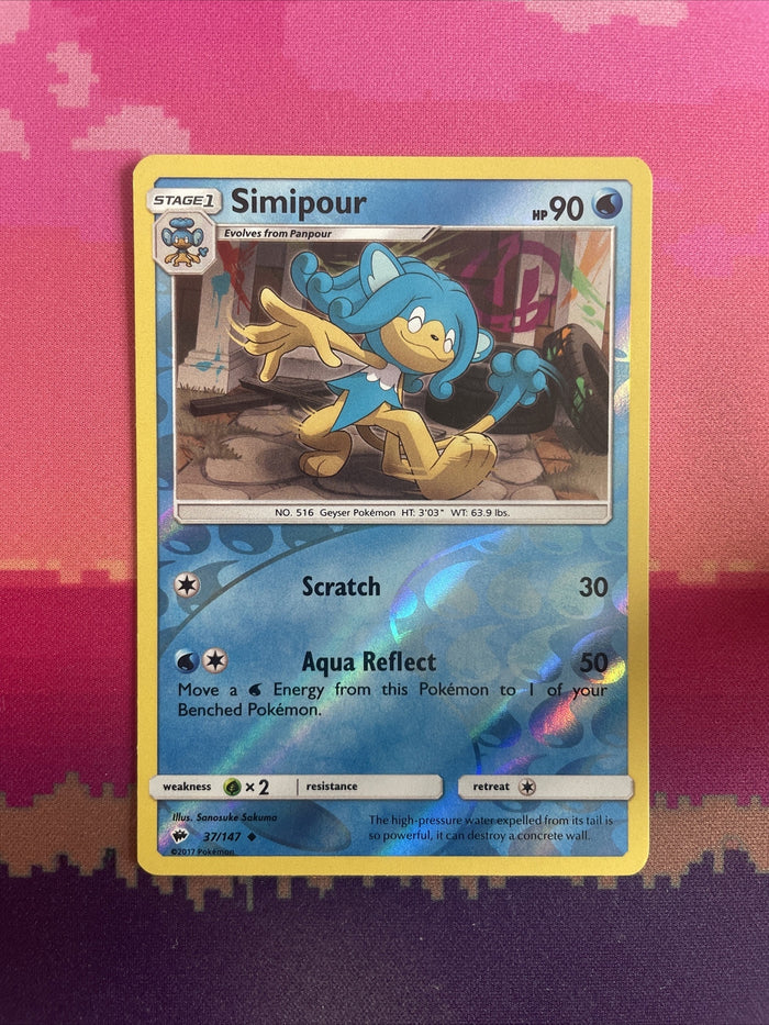Pokemon Card Simipour Burning Shadows Reverse Holo 37/147 Near Mint