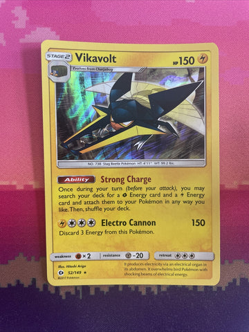 Pokemon Card Vikavolt Sun & Moon Holo Rare 52/149 NM