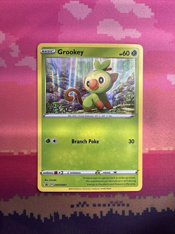 Pokemon Card Grookey SWSH001 Black Star Promo Holo Near Mint
