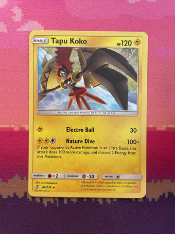 Pokemon Card Tapu Koko Unified Minds Holo Rare 69/236 Near Mint