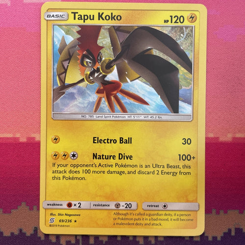 Pokemon Card Tapu Koko Unified Minds Holo Rare 69/236 Near Mint