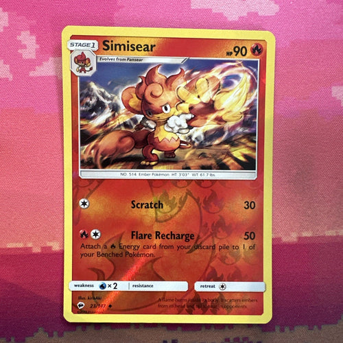 Pokemon Card Simisear Burning Shadows Reverse Holo 23/147 Near Mint