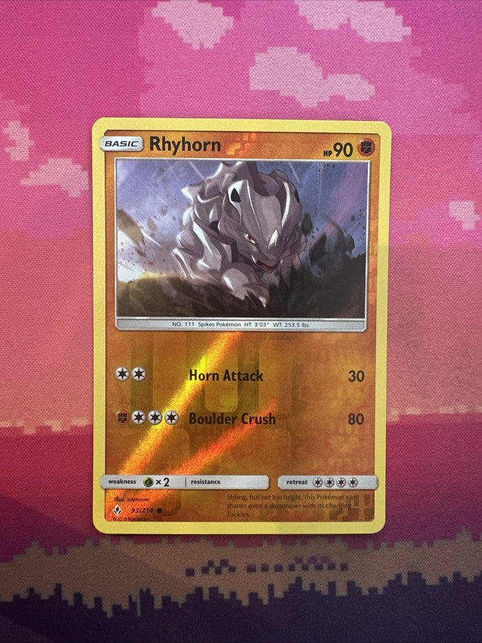 Pokemon Card Rhyhorn Unbroken Bonds Reverse Holo 93/214 Near Mint