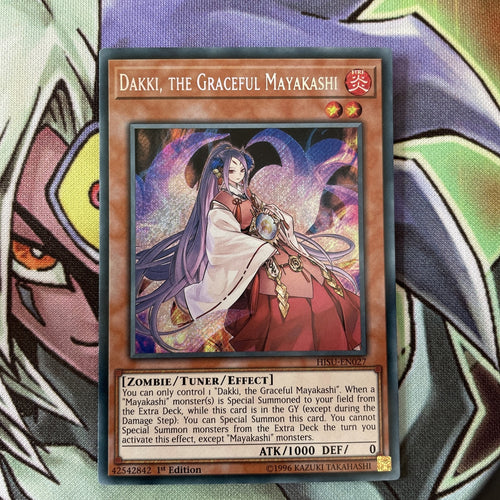 HISU-EN027 Dakki, The Graceful Mayakashi Secret Rare 1st Edition Yugioh Card NM