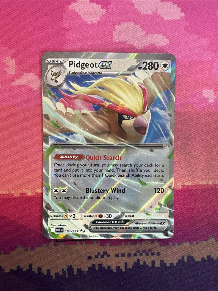 Pokemon Card Pidgeot ex 164/197 Double Rare Obsidian Flames Near Mint