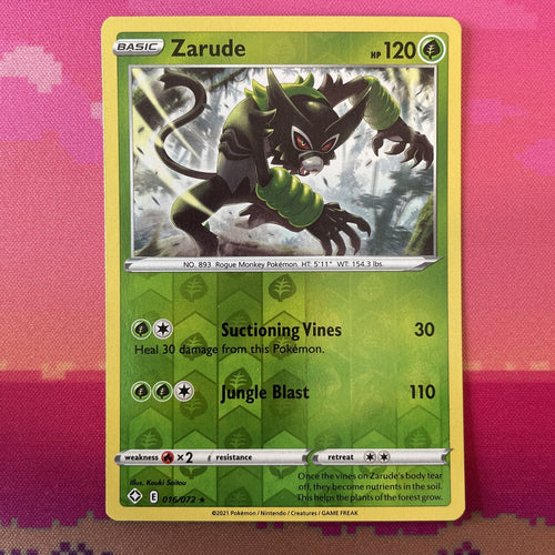 Pokemon Card Zarude Shining Fates Reverse Holo 016/072 NM