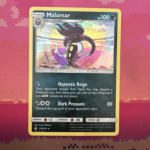 Pokemon Card Malamar Unbroken Bonds Holo Rare 119/214 Near Mint
