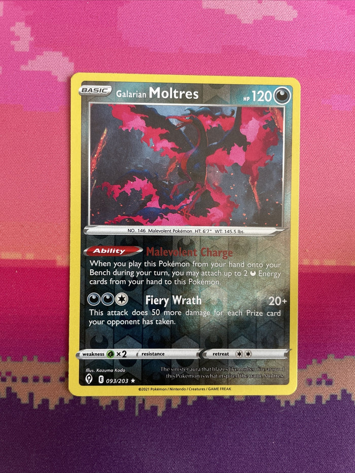 Pokemon Card Galarian Moltres Evolving Skies Reverse Holo Rare 093/203 NM