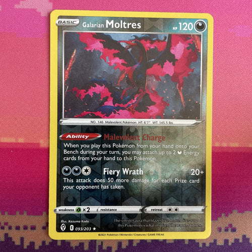 Pokemon Card Galarian Moltres Evolving Skies Reverse Holo Rare 093/203 NM