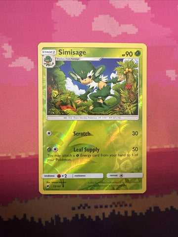 Pokemon Card Simisage Burning Shadows Reverse Holo 13/147 Near Mint