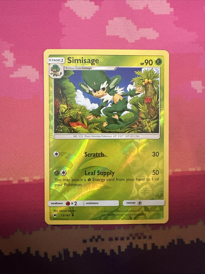 Pokemon Card Simisage Burning Shadows Reverse Holo 13/147 Near Mint
