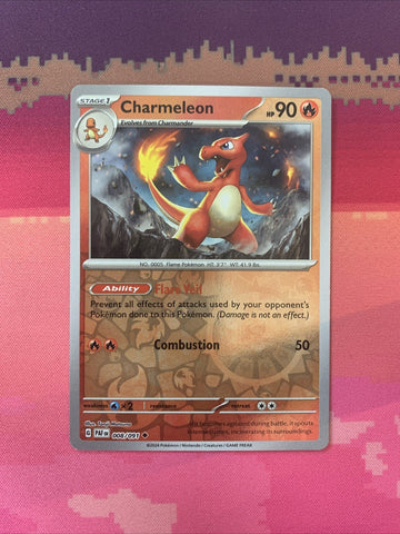 Pokemon Card Charmeleon Paldean Fates Reverse Holo 008/091 Near Mint