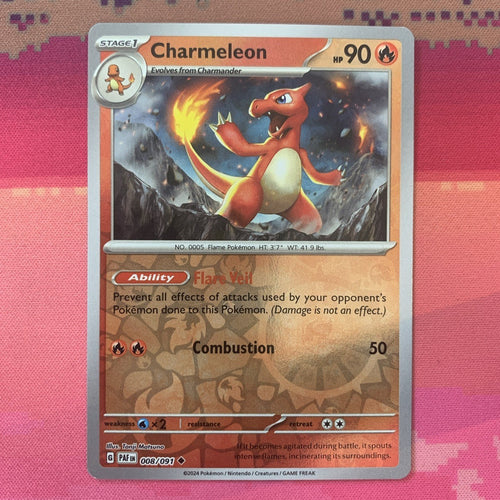 Pokemon Card Charmeleon Paldean Fates Reverse Holo 008/091 Near Mint