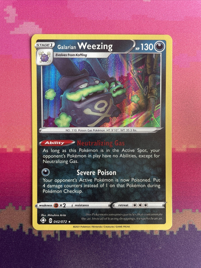 Pokemon Card Galarian Weezing Shining Fates Holo Rare 042/072 Near Mint