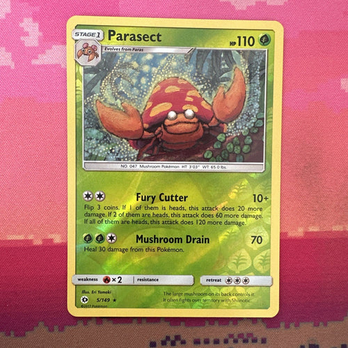 Pokemon Card Parasect Sun & Moon Reverse Holo Rare 5/149 NM
