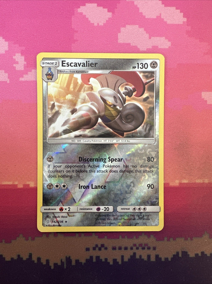 Pokemon Card Escavalier Unified Minds Reverse Holo Rare 142/236 Near Mint