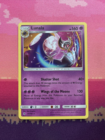 Pokemon Card Lunala Guardians Rising Holo Rare 61/145 Near Mint