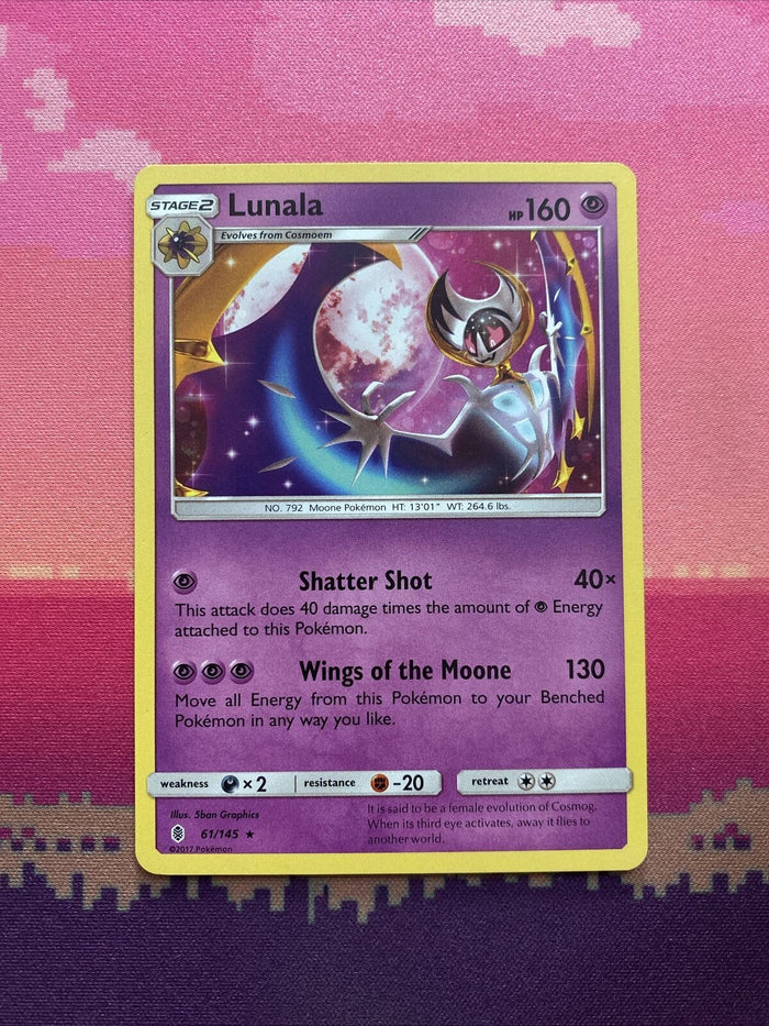 Pokemon Card Lunala Guardians Rising Holo Rare 61/145 Near Mint