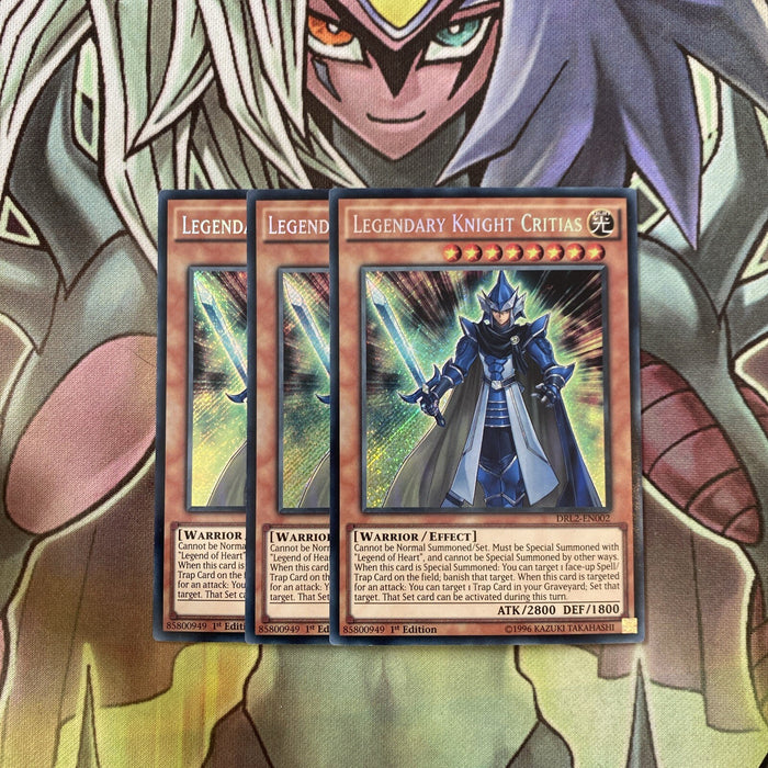 DRL2-EN002 x3 Legendary Knight Critias Secret Rare Excellent Condition Yugioh