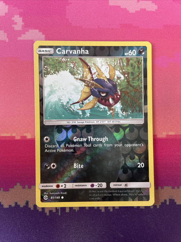 Pokemon Card Carvanha Sun & Moon Reverse Holo 81/149 Near Mint
