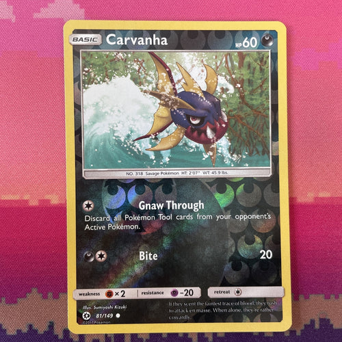 Pokemon Card Carvanha Sun & Moon Reverse Holo 81/149 Near Mint
