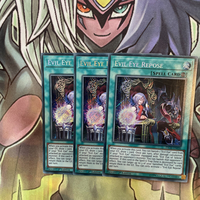 INCH-EN036 x3 Evil Eye Repose Secret Rare Excellent Condition Yugioh