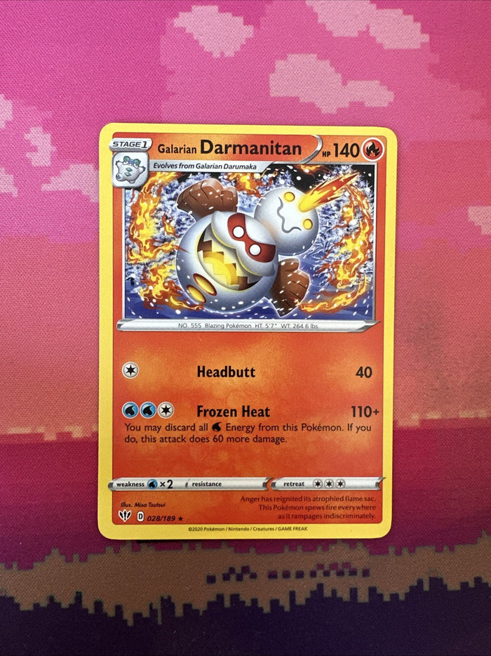 Pokemon Card Galarian Darmanitan Darkness Ablaze Rare 028/189 NM