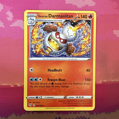 Pokemon Card Galarian Darmanitan Darkness Ablaze Rare 028/189 NM