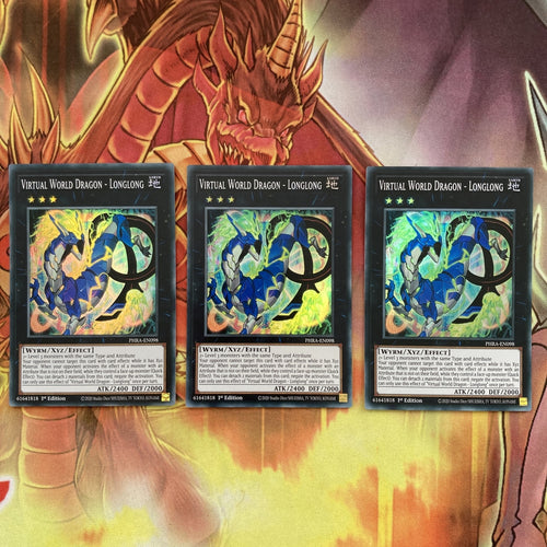 PHRA-EN098 3 x Virtual World Dragon - Longlong Super Rare 1st Edition NEW YuGiOh