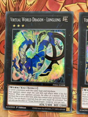 PHRA-EN098 3 x Virtual World Dragon - Longlong Super Rare 1st Edition NEW YuGiOh (back)