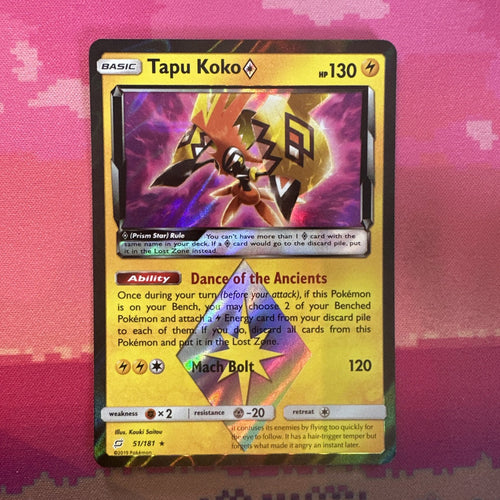 Pokemon Card Tapu Koko Team Up Holo Rare 51/181 Near Mint