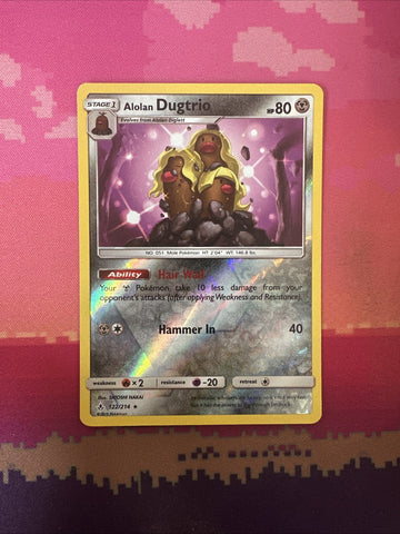 Pokemon Card Alolan Dugtrio Unbroken Bonds Reverse Holo Rare 122/214 Near Mint