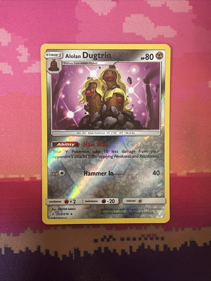 Pokemon Card Alolan Dugtrio Unbroken Bonds Reverse Holo Rare 122/214 Near Mint