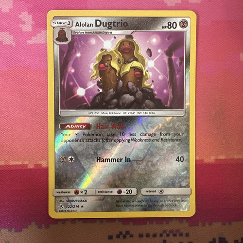 Pokemon Card Alolan Dugtrio Unbroken Bonds Reverse Holo Rare 122/214 Near Mint